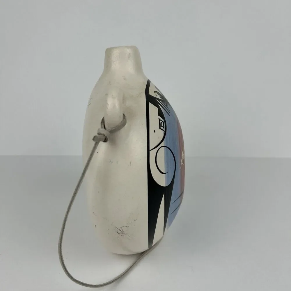 END  Of TRAIL  SOUTHWESTERN CLAY CANTEEN POTTERY TURQUOISE NEZ NAVAJO 7”